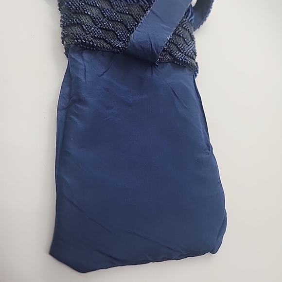 Vintage Blue Beaded Glass Purse Fringed Flapper Handbag. - Picture 7 of 7